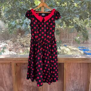 Hearts & Roses Women's Vintage Black & Red Polka Dot Dress Size 8